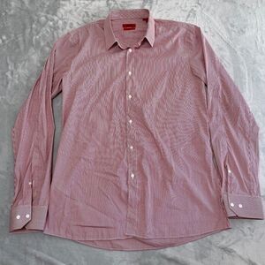 Hugo Boss Shirt Men Extra Large XL Slim Pink White Candy Stripe Button Elisha*
